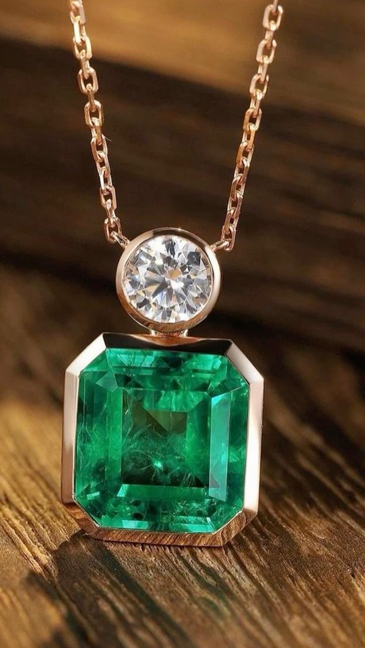 Diamond Emerald Rose Gold Pendant