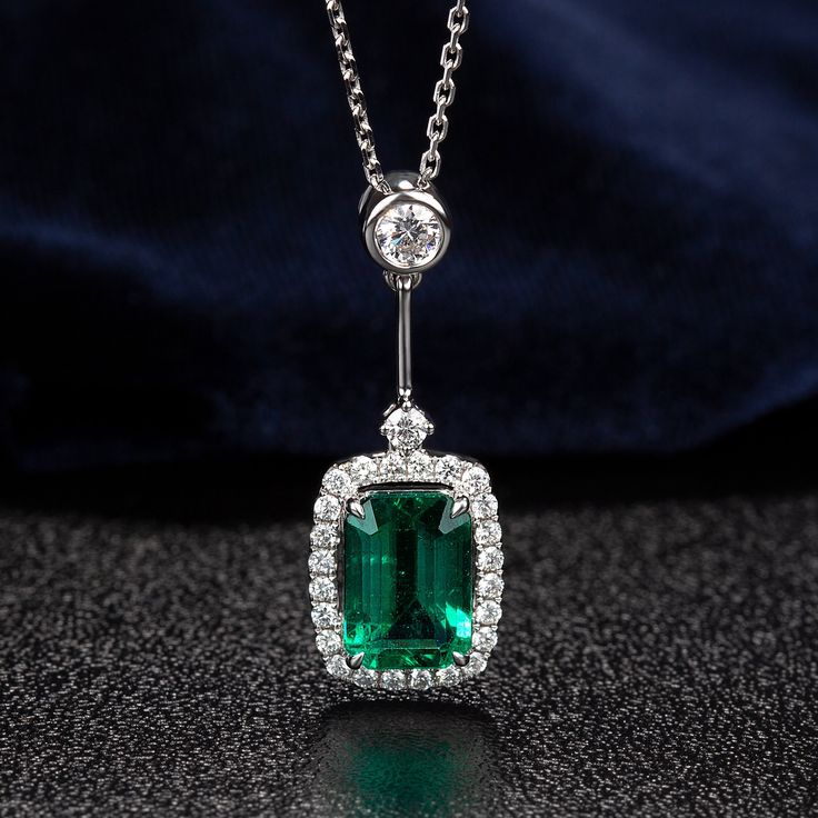 Emerald-Cut Green Halo Pendant