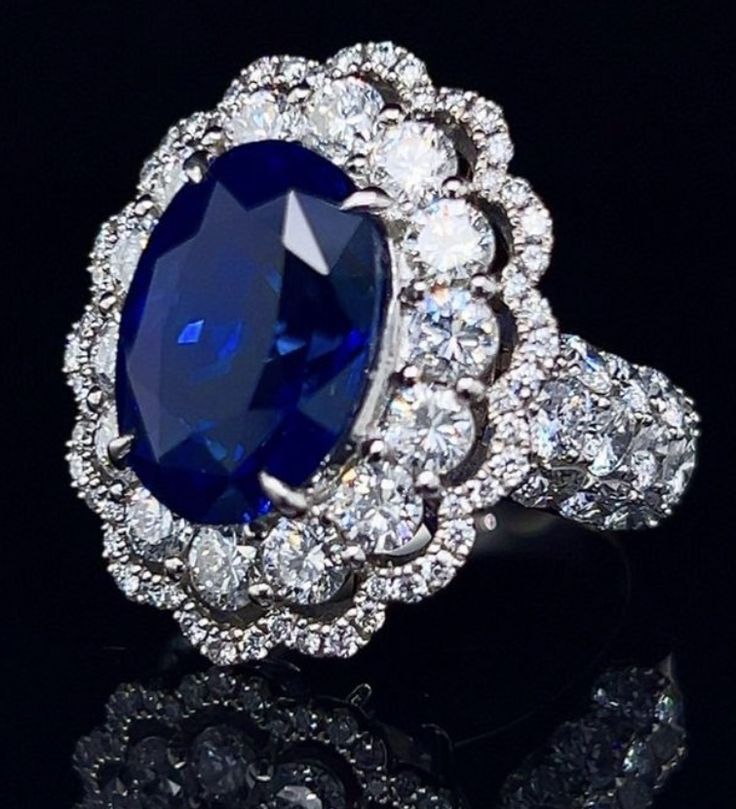 Royal Blue Sapphire surrounded by diamonds