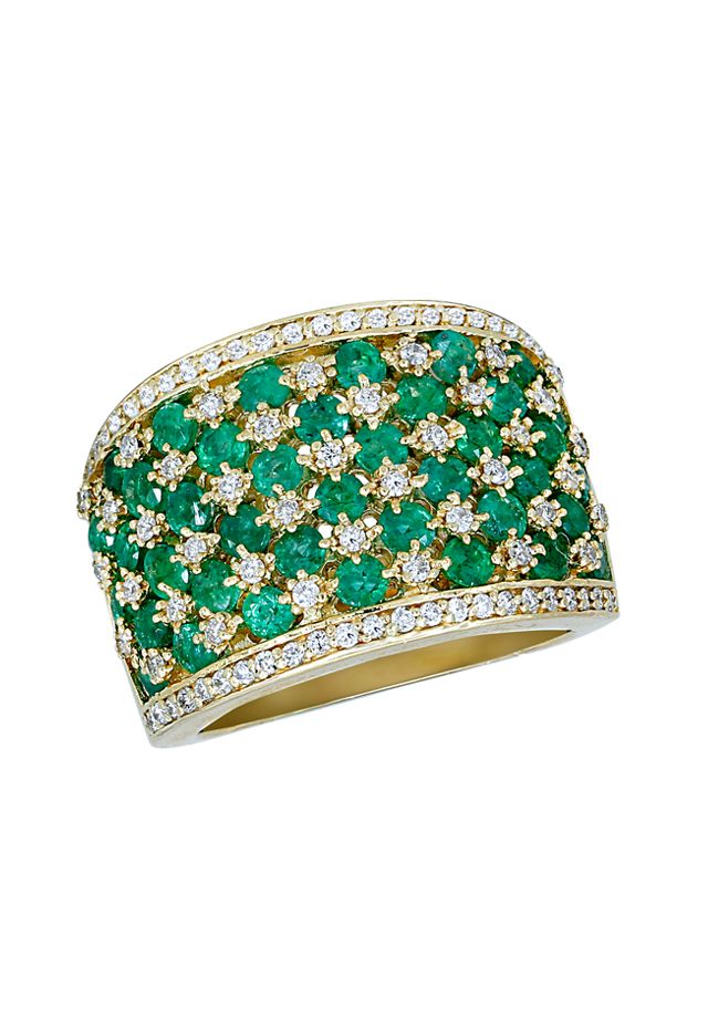 vivid emeralds, and brilliant-cut diamonds.